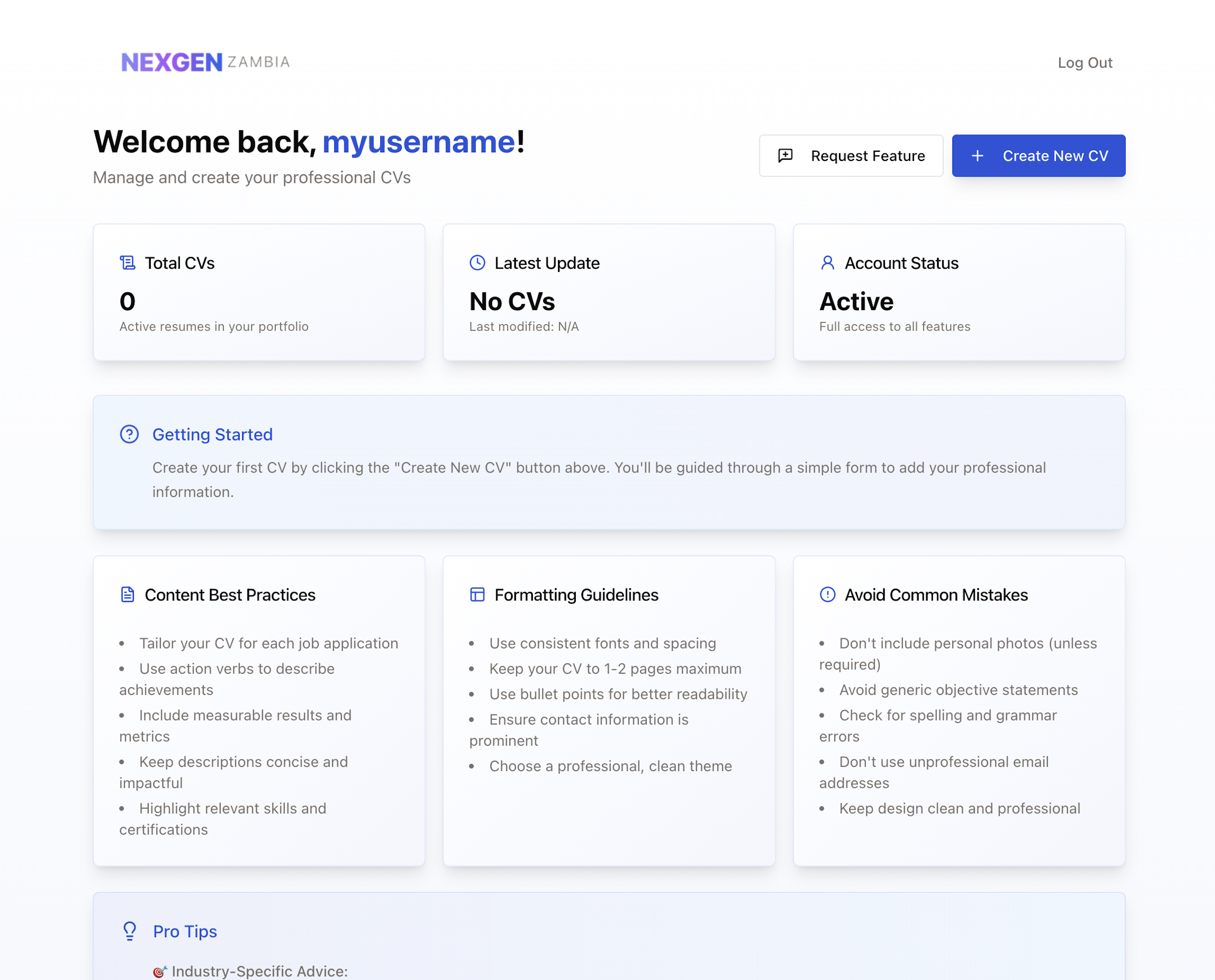 CVmkr Dashboard Interface